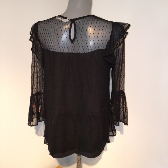 Zara Black Floral Embroidered Blouse - Picture 5 of 11